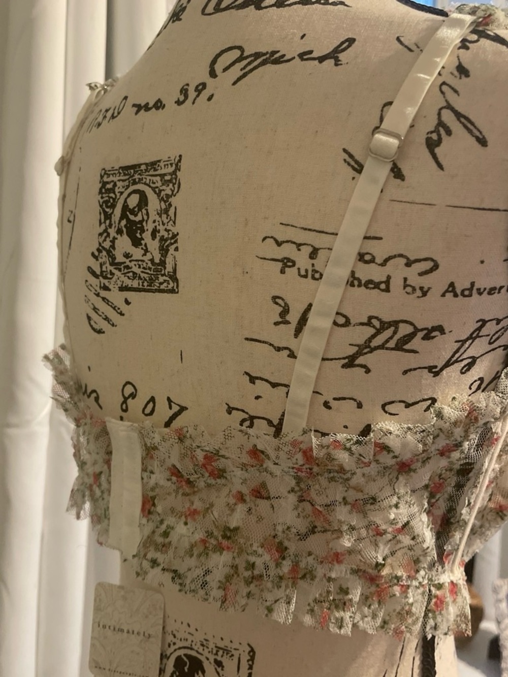 Free People Cream Floral Bustier Bra with Pink Accents - Picture 2 of 3